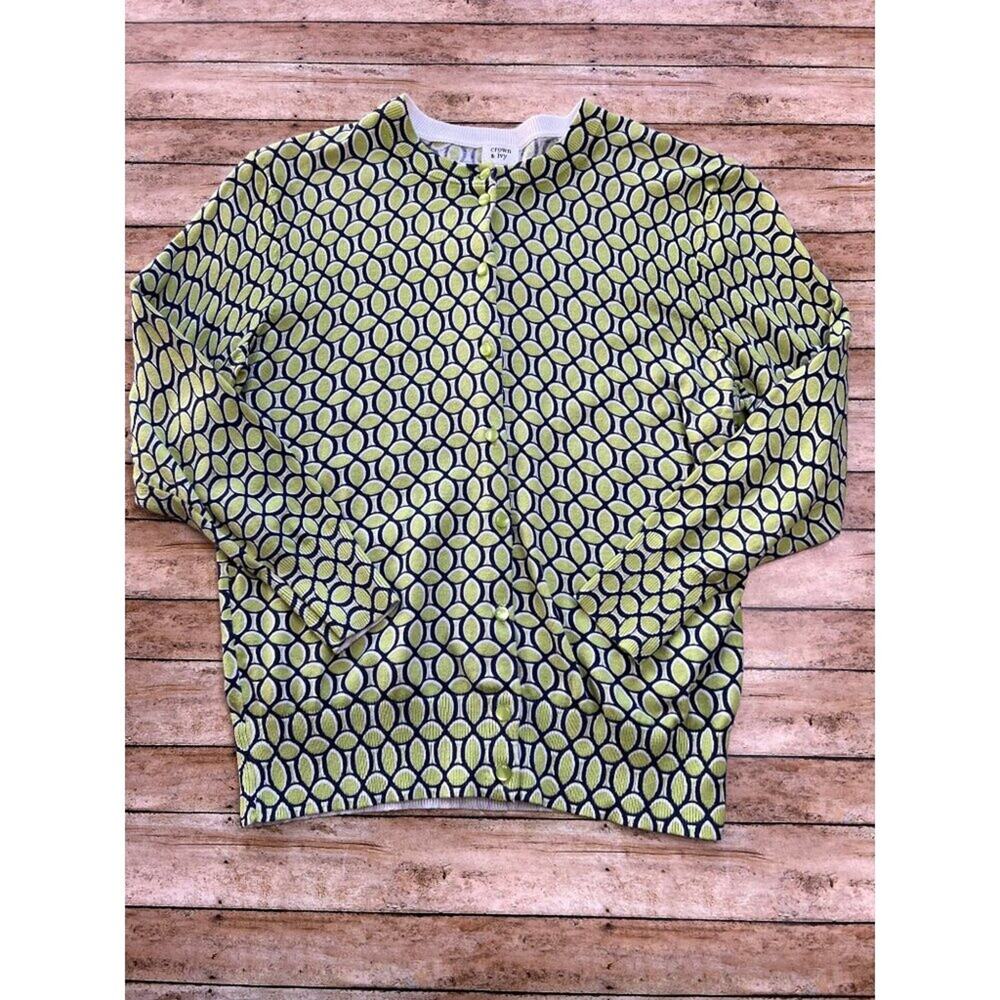 Crown & Ivy Geometric 3/4 Sleeve Cardigan Sweater M